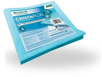 Piumer RIOLIMP Bayeta Cristalplus de Microfibra, Pack 5 Unidades, Azul, 38x37 cm, Limpieza Sin Marcas ni Pelusas, 50% Poliéster y 50% Poliamida