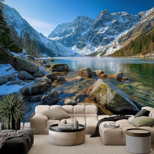 Genérico Fotomurales Surrealismo Naturaleza Montañas Lago, 300 x 210 cm (An x Al) Papel Pintado No Tejido - Azul Papel Tapiz para la Decoración del hogar en Salon y Cocina