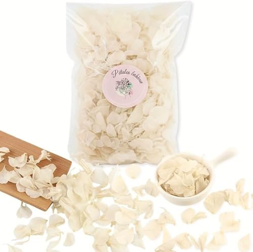 Pétales d'Hortensia Séchés Ivoire 1 L Confettis de Mariage Fleurs séchées | Naturels, pour Lancer de Pétales, Décoration de Table Bohème Champêtre