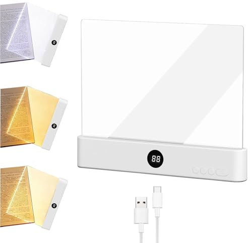 Lampe De Lecture Plate, Lampe de livre plate, Lampe De Lecture LED Intelligente, Lampe Lecture Intelligente Rechargeable, Lampe De Lecture Portable LED Veilleuse avec 3 Couleurs et Minuterie
