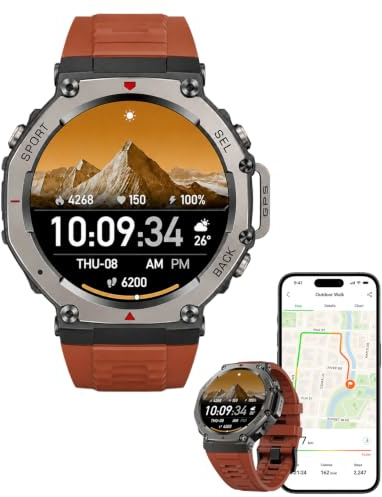 Cavinoo GPS Smartwatch, Cavinoo Sports Smartwatch with Dual-Frequency GPS, Bluetooth Calling, AMOLED Display, 170+ Sports Modes, 5ATM Waterproof Watch for Men Women (Red)