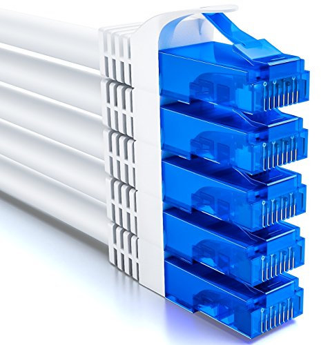 deleyCON 5x 2m CAT6 Set de Câbles Réseau - U-UTP RJ45 CAT-6 Câble LAN Câble Patch Ethernet Câble DSL Switch Routeur Modem Répéteur Panneau de Brassage - Blanc