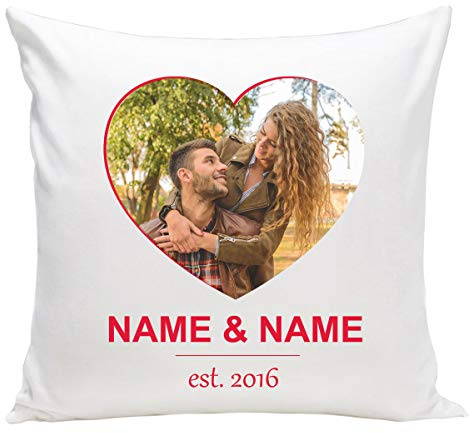 Ferocity Cuscino Personalizzato con Foto 40x40 Regalo per San Valentino, Compleanno, Festa della Mamma Foto di Cuore con Nome/Data [081]