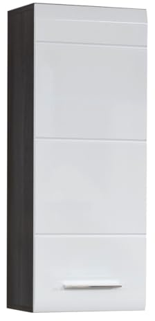 trendteam smart living - Line - Kommode - Weiß Hochglanz/Grau - Hängeschrank mit 1 Tür (rechts oder Links verstellbar) und 1 Einlegeboden - (BxHxT) 30 x 77 x 24 cm - chromglänzende Griffe | B 30 x H 77 x T 24 cm · feuchtraumgeeignet · 1 Tür, 1 Einlegeboden