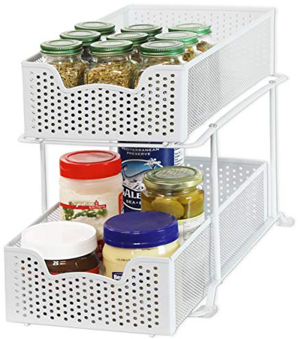 Simple Houseware Tiroir Organisateur de Panier d'armoire coulissante à 2 Niveaux, Blanc