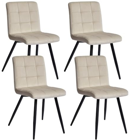 Duhome Esszimmerstühle 4er Set Küchenstuhl Wohnzimmerstuhl Samtstuhl mit Rückenlehne, Gestell aus Metall Polsterstuhl Design, Beige