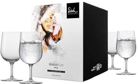 EISCH Superior SensisPlus Mineralwasserglas, 340 ml, Trinkgläser mit SENSISPLUS-Belüftungstechnologie, Brilliantes Kristallglas, 4 Stück im Geschenkkarton