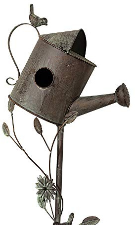 MOCOME Vogelhäuser für den Außenbereich mit Stange, Vogelhaus-Pfahl für den Außenbereich, Garten, dekorative Gießkanne, Akzent (rostig, 147,1 cm)