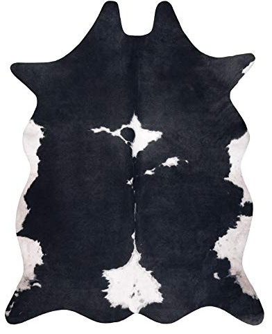 rugsx Tappeto in Pelle Bovina Artificiale Cowhide, Mucca, Motivo Animali, Finta Pelle, Tappeto per Soggiorno, casa, Camera da Letto, DIY Crafts, Nero Bianco 155x195 cm