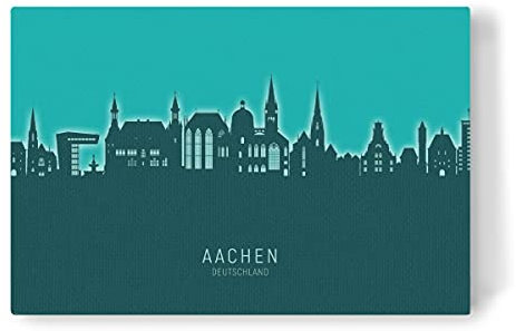 artboxONE Leinwand 60x40 cm Städte Aachen Germany Skyline Glow Teal von Michael Tompsett