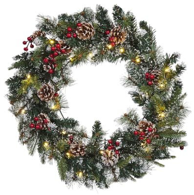Weihnachtskranz grün mit Beleuchtung Schnee bedeckt rund ⌀ 60 cm Modern Paimio