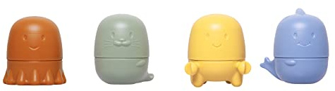 Ubbi Interchangeable Bathtub Toys, Set of 4, Mix and Match Baby Bath Accessory, Water Toys for Toddler Bath Time Play, Muted Orange, Green, Yellow and Blue, Multi