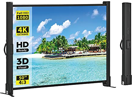 Portable Projector Screen with Stand, 50 Inch 4:3, Outdoor Projector Screen, Lightweight and Retractable, 1.2 High Gain Wrinkle-Free Video Projection Screens, for Home Cinema, Meeting Presentation.