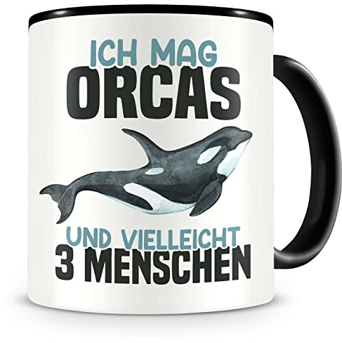 Samunshi® Orca Tasse mit Spruch Ich mag Orcas Geschenk für Killerwal Fans Kaffeetasse Lustige Tassen zum Geburtstag schwarz Keramik 300ml