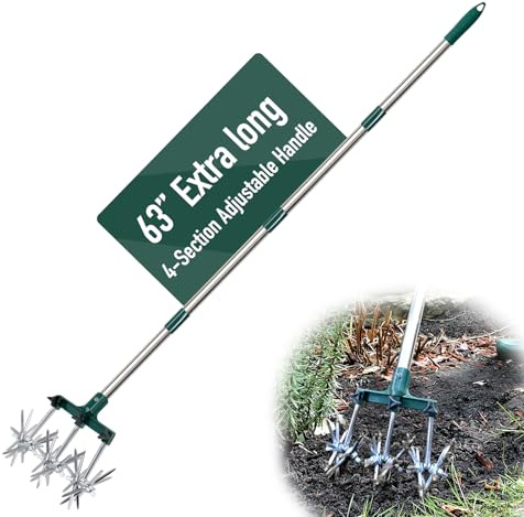 Altdorff Ensemble de cultivateur rotatif réglable de 63,5 à 160 cm avec dents amovibles en aluminium, semis d'herbe ou mélange de terre