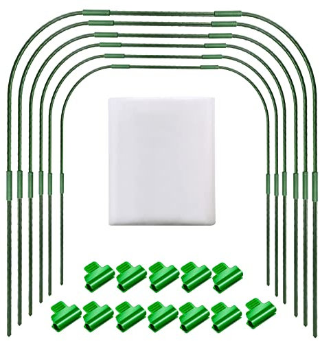 Warooma Garden Hoops for Plant Cover Support, 110x80cm Grow Tunnel Garden Hoops with Greenhouse Film, Plant Support Garden Stakes Rust-Free Gardening Houses Support Frame