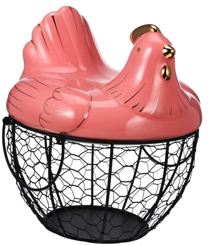 Veemoon Eieraufbewahrungskorb Hühnerform aus Eisenkunst Eierhalter Obstbehälter 1 Stück Pink Dekorativer Aufbewahrungskorb Küchendeko Amerikanischer Landhausstil Küchenorganisation