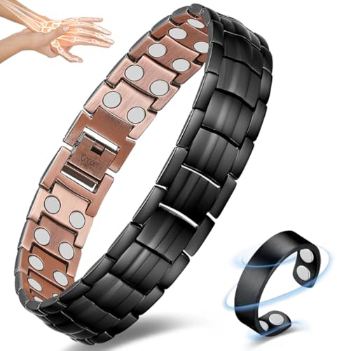 Vicmag Bracelet magnétique en cuivre ultra résistant à double rangée de 3500 Gauss avec outil de réglage et coffret cadeau (noir)