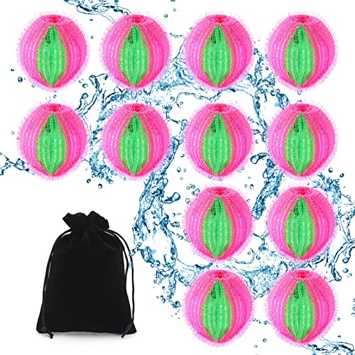 Esteopt Waschkugeln, Haarfänger für Waschmaschine mit schwarzer Aufbewahrungstasche, Tierhaarfänger, Fusselentferner-Bälle für Waschmaschine, Rosa, 12 Stück (CSL-xiyiqiu-1)