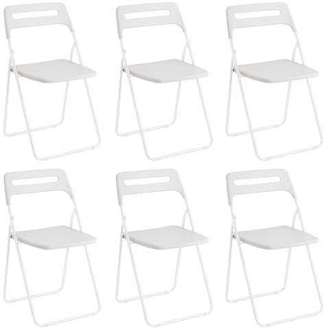 Baroni Home Sedia Pieghevole Salvaspazio, Sedia da Pranzo per Interno ed Esterno con Struttura in Acciaio, 42x38x78 cm (6 Pezzi, Bianco)