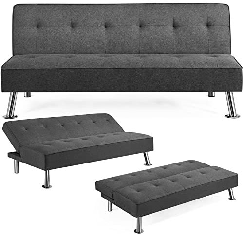 Yaheetech Klappsofa mit Schlaffunktion | 3-Sitzer Sofa Couch Gästebett Klappbett | Schlafsofa Sofabett | Bezug aus Polyester | 350kg belastbar Dunkelgrau