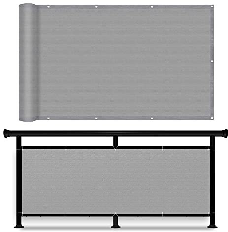 GUOJUN Balkonbespannung 80 x 850 cm Sonnenschutz atmungsaktiv Blickdichte Balkonbespannung mit Kabelbinder Ohne Bohren für Garten Balkon Terrasse Outdoor, Grau