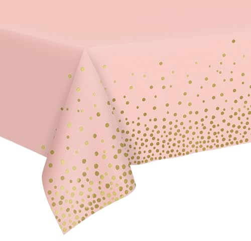 Festdukar, engångsdukar rosa med guld, prickade trädgårdsdukar 3 st. Rektangulär bordsduk 274 x 137 cm bordsdekoration för cocktailpartyn, födelsedag, bröllop, examensfester
