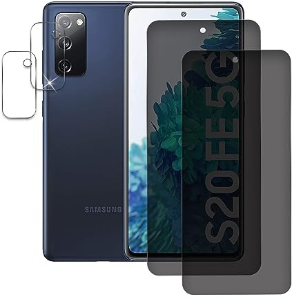 2+2 Stück Sichtschutz Schutzfolie für Samsung Galaxy S20 FE, 2 Stück Displayschutz und 3 Stück Kameraschutz, Privacy Schutzglas Schutzfolie, Kratzfest