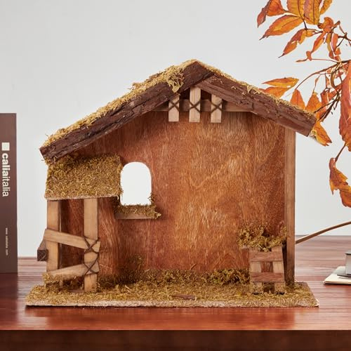 BESBLEE Christmas Decorations Manger for Nativity Scene 7 Inch Scale Creche Stable for Inside 7&8 inch Scale Holy Family Wooden Nativity Stable Home Desk Decor Collectable（14 x 4.1 x 12）