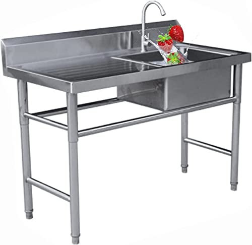 Spüle für Zuhause, Küchenspülen, Campingküche, Vorbereitungs- und Nutzspüle, Gartenspüle aus Edelstahl 304, Arbeitsspüle, mit Warm- und Kaltwasserhahn und Abtropffläche, verstellbare Kugelfü