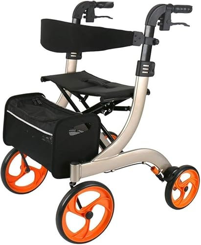 Andador,Silla de Ruedas Eléctrica Andador Rollator Plegable con Doble Freno, Asiento y Bolsa de Almacenaje Desmontable, Altura Ajustable con Soporte para Bastón Toda la Familia (Color : B)