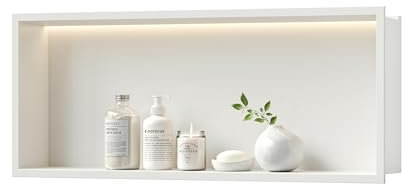 Neodrain LED-Duschnische, 76,2 x 30,5 cm, weiße Wandnische, Einbau-Edelstahl-Duschschrank, keine Fliesen erforderlich, Nische für Badezimmer-Aufbewahrung, mit 3000 K LED-Licht