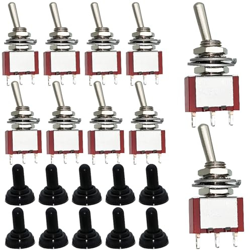 Interrupteurs à Bascule, 10Pièces Dujelixa Miniatures 3 broches 2 positions, interrupteur momentané MTS-102 autobloquant, panneau de 6 mm découpé, SPDT avec capuchon étanche M6 AC125V 6A (250V/3A)