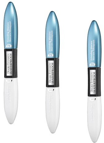 L'Oréal Paris Mascara, Wasserfeste Wimperntusche und Primer für Mascara für lange Wimpern, Double Extension Waterproof, Schwarz, 12 ml (Packung mit 3)