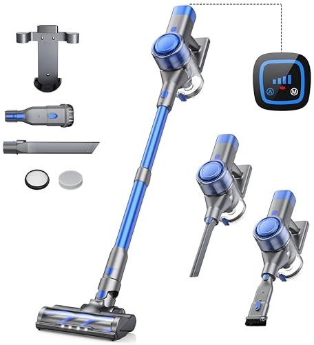 Aspirapolvere Senza Fili 450W/38KPa, Scopa Elettrica Senza Fili con Rilevazione Automatica della Polvere 4 Modes e 55Mins Touchscreen Anti-avvolgimento Aspirapolvere per Pavimenti Tappeti Peli Animali