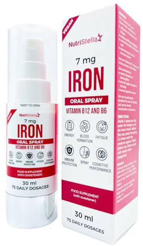 Iron Spray - Vitamin B12 - B6-75 Doses - Gentle on The Stomach - Less Side Effects - High Strength - Fast - Easy - Immunity - Combats Triedness and Fatigue - Sugar-Free