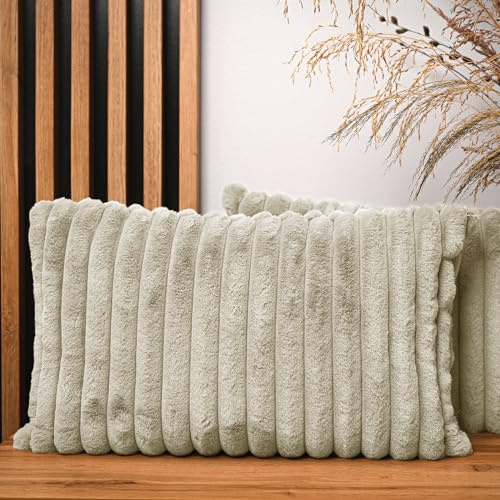 MG Design 2er Set Kissenbezüge 40 x 60 cm in Beige – mit Reißverschluss, langflorige Fell-Haptik, weich & Cosy, pflegeleicht