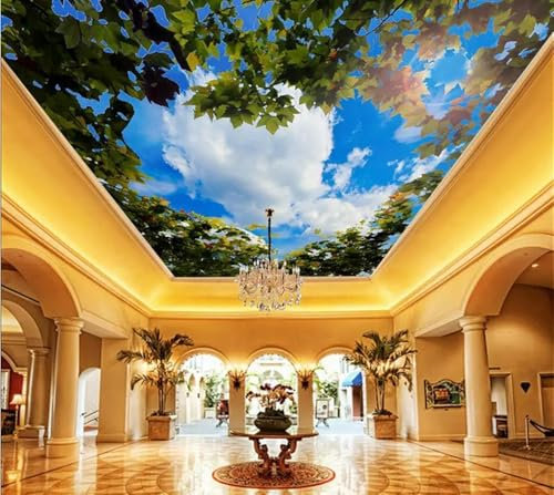 ELOIR Papier peint mural de plafond en PVC auto-adhésif 3d, ciel bleu, feuille d'érable, paysage, salon, chambre à coucher, décoration de plafond, autocollant mural de fond