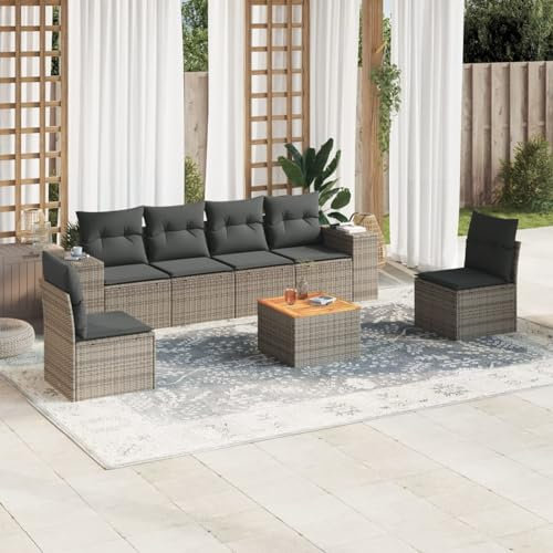 Iiaky 7-TLG. Garten-Sofagarnitur mit Kissen Gartengarnitur Set Lounge MöBel Outdoor LoungemöBel Balkon Grau Poly Rattan - 3225395