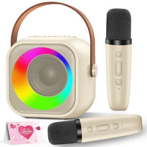 Machine à Karaoké pour Enfants 3-12 Ans - Micro sans Fil Bluetooth, 2 Micros, Lumières LED, Transformateur de Voix - Cadeau Anniversaire Fille/Garçon, Jeux de Musique Famille - Batterie Rechargeable