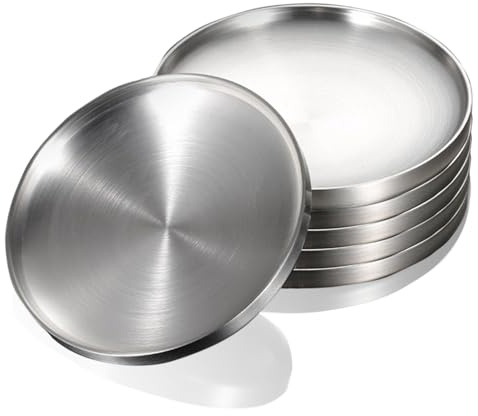 WANBY Edelstahl Platten 19 cm Metall Doppelschichtige Abendessen Platten | Unbreakable 6Stück Silberfarben Abendessen Geschirr Set für Küche Home Camping Outdoor Party BBQ