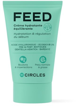 FEED – Crema Idratante Seboregolatrice per Pelli Grasse | Azione Opacizzante, Riduce i Pori Dilatati | Anti-Acne con Acido Ialuronico, Bardana, Centella Efficace Anche Come Base Trucco – 40ml