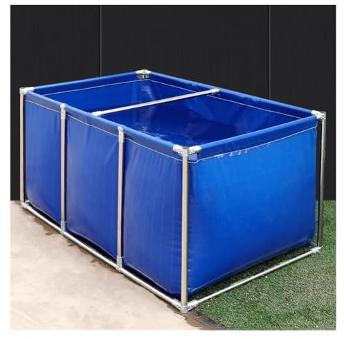Fischbecken Oberirdischer Fischteich aus Segeltuch, Wassertank für Aquakulturen, wetterbeständig, große, zusammenklappbare Fischtanks mit Ablassventil (Farbe: Blau, Größe: 1,5 x 1 x 0,9 m)