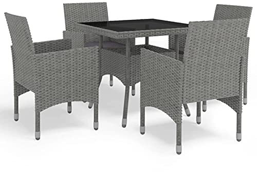 ShGaxin 5-TLG. Garten-Essgruppe Grau Poly Rattan und Glas, Esstisch Mit Stühlen Set, Gartenmöbel Sitzgruppe, Balkon Möbel, Gartenlounge Set, Terrassenmöbel, Balkonmöbel Set - 3058319