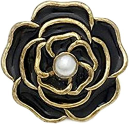Knöpfe Dreidimensionale Blumen-Metallknöpfe, Schwarz, 15mm (5 Stück)-Schwarz-15mm (5 Stück)