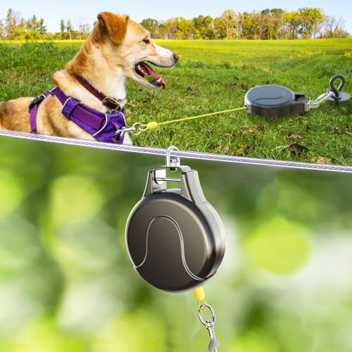 Retractable Dog Leash Cable, 9 m, 2-in-1 Retractable Dog Leash for Dog Zip Line, Antenna Cable, Dog Leash, Trolley or Dog Stake, Dog Anchor, No Tangling, Retractable Dog Leash for
