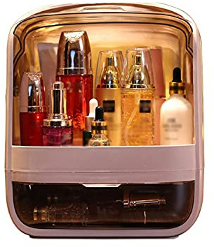BSNANCA Makeup Organiser Storage Display Box Transparent Lid Cosmetic Display Rack Drawer Type Cosmetic Storage Box Desktop Dressing Table Skin Care Lipstick Storage Box Cosmetic Organisers (Gold)