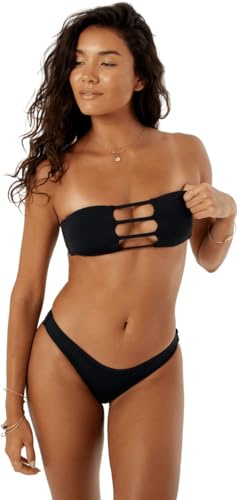 Roxy Women's Bandeau with Lattice Bikini Top – Removable Strap & Pads- Quick-Dry, UPF 50+AnthraciteSmall