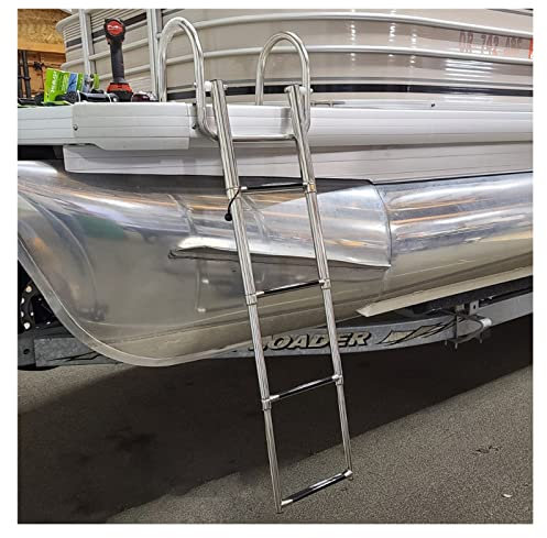 WAH Boat Ladders 4 Step Folding Removable, Telescopic 4 Step Ladder for Pontoon Boat Pool, Telescoping Rear Entry Inboard Ladders, Heavy Duty Swim Deck Ladder