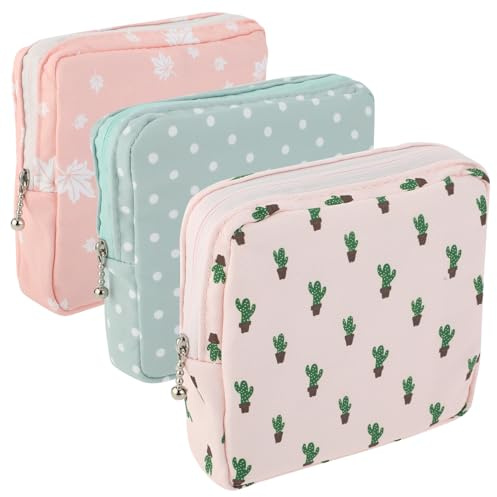 3Pcs Period Bag Sanitary Napkin Storage Bag, Portable Menstrual Cup Pouch Period Bags for Teen Girls for School, Tampons Holder, Pad Bag, Feminine Care for Purse with Zipper